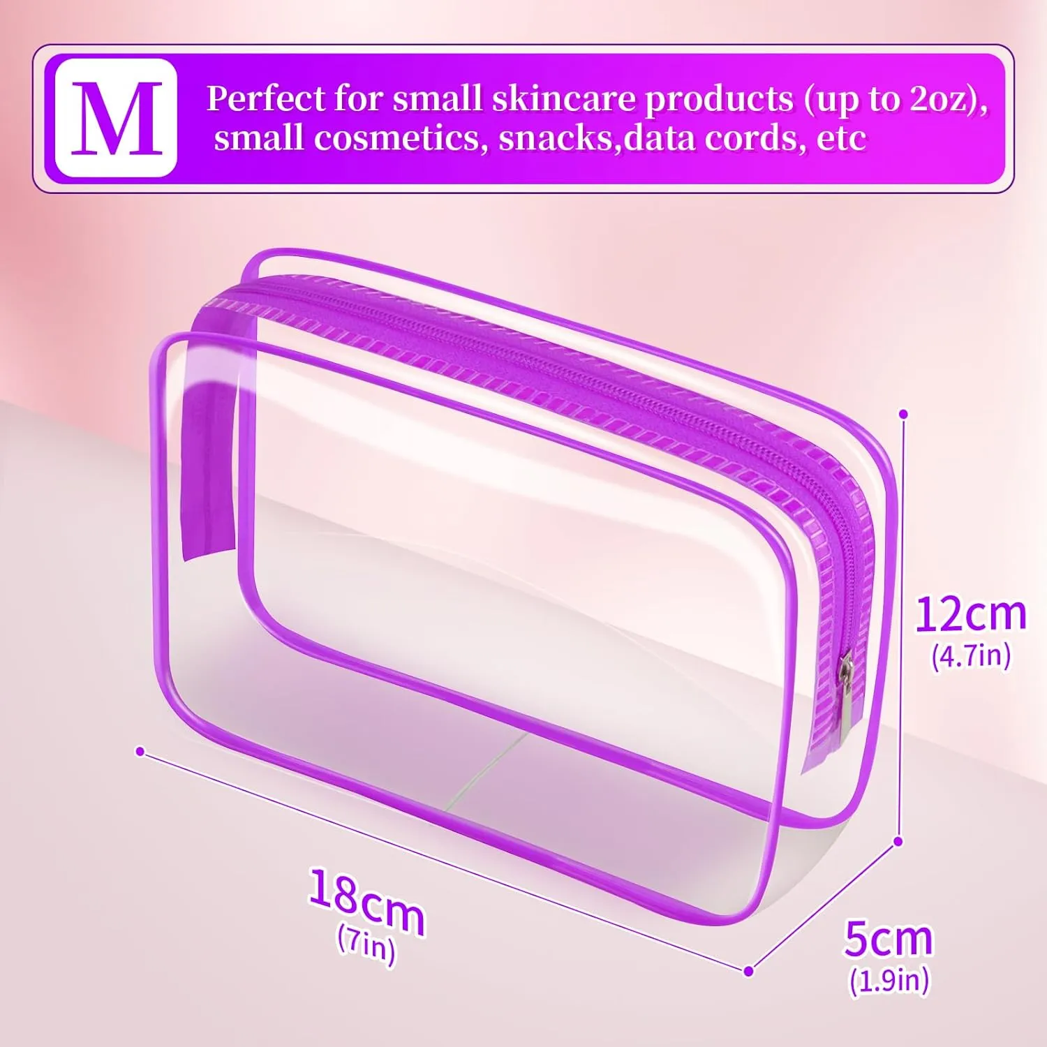 TISRATOK 24 PCS Clear Toiletry Bag for Women Men, Transparent Cosmetic Bag for Travel Makeup Organizer TSA Approved Pouch - Purple, Medium