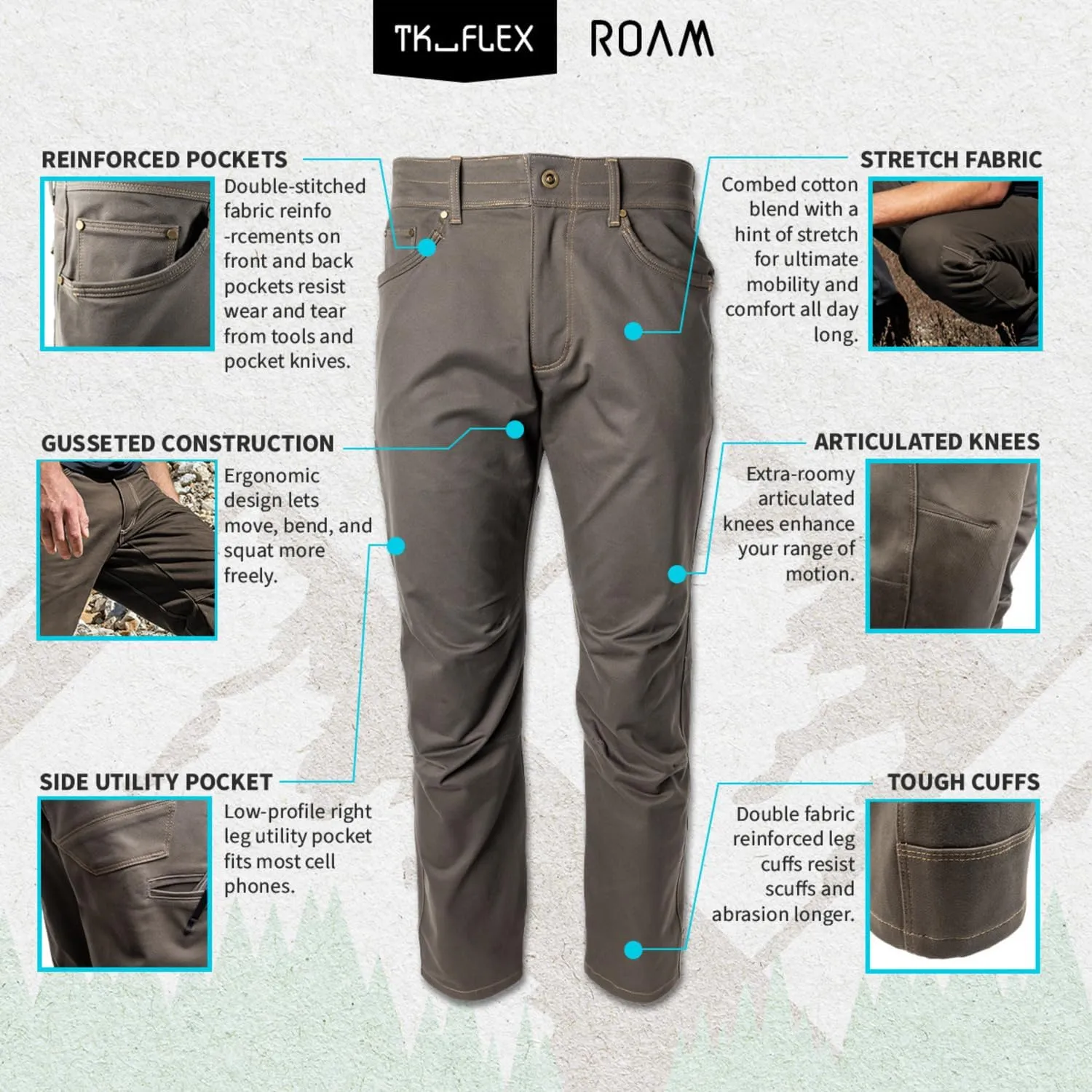 TK Flex Roam Relaxed fit Work Pants for Men, Jeans Style Workwear, Men's Carpenter Pant, 8 Pockets
