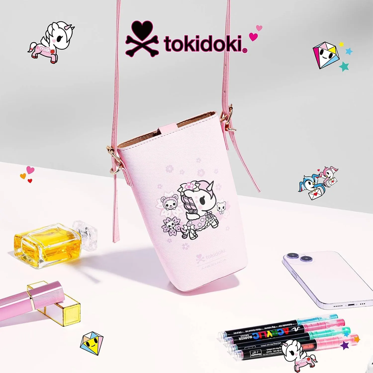 Tokidoki Unicorno Small Crossbody Bag for Women, Mini Cell Phone Purses kawaii Leather Wallet Bag with Crossbody Strap