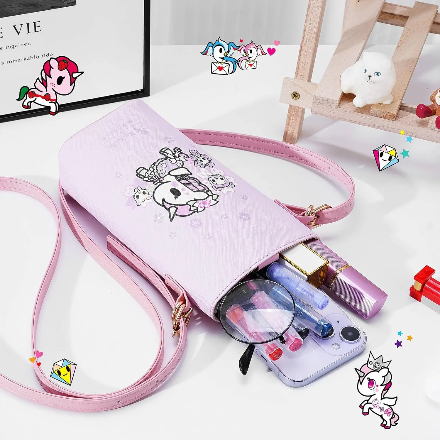 Tokidoki Unicorno Small Crossbody Bag for Women, Mini Cell Phone Purses kawaii Leather Wallet Bag with Crossbody Strap