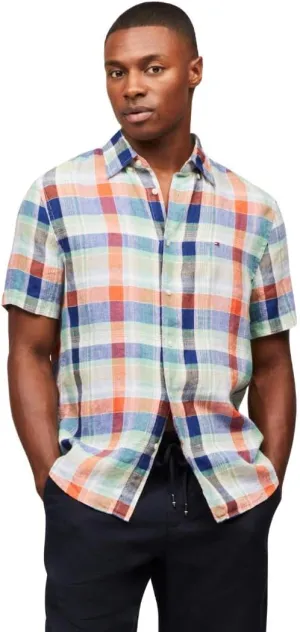 Tommy Hilfiger Men's Short Sleeve Casual Linen Button Down Shirts in Regular Fit