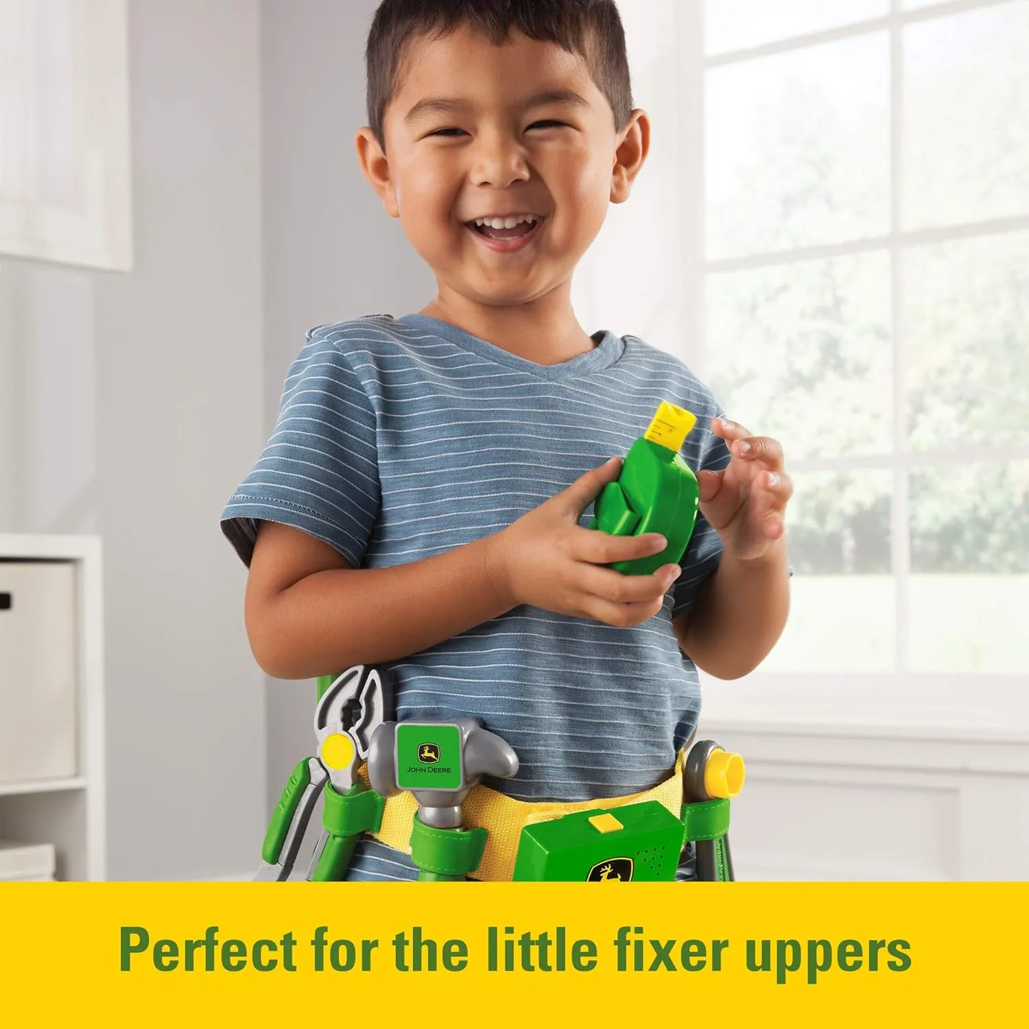 TOMY John Deere Deluxe Talking Toolbelt - 7-Piece Tool Set - Interactive Building Toys - Preschool Toys Ages 2 Years and Up - 7 Count