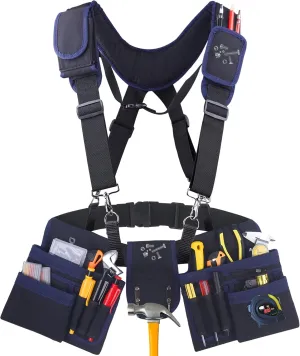 Tool Belt With Suspenders, 24 Pockets Tool Bag with Magnetic Wristband, Detachable Tool Pouch Bag, Adjustable Waists for Men Electrician Carpenter Construction