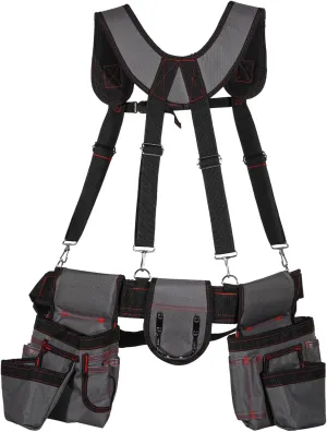 Tool Belt with Suspenders, Heavy Duty Work Belt for Men, Oxford Cloth Tool Pouch, Tool Bag with Adjustable Shoulder Straps, Ample Storage Pockets, Ideal for Electricians