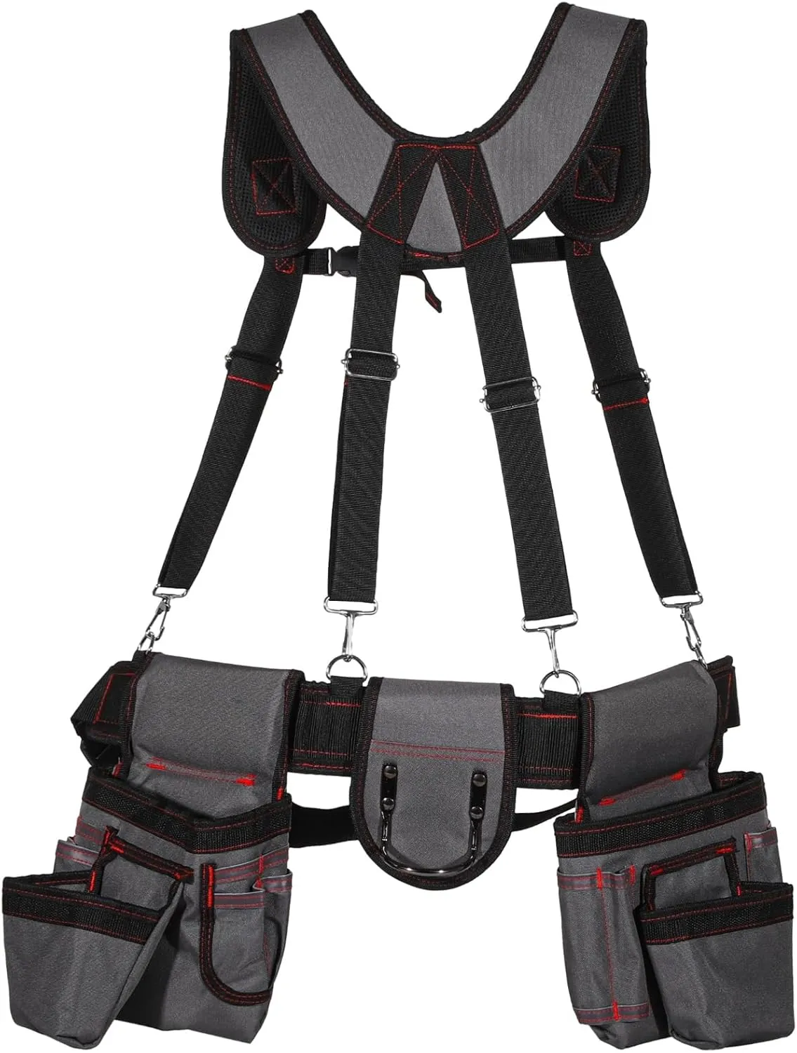 Tool Belt with Suspenders, Heavy Duty Work Belt for Men, Oxford Cloth Tool Pouch, Tool Bag with Adjustable Shoulder Straps, Ample Storage Pockets, Ideal for Electricians