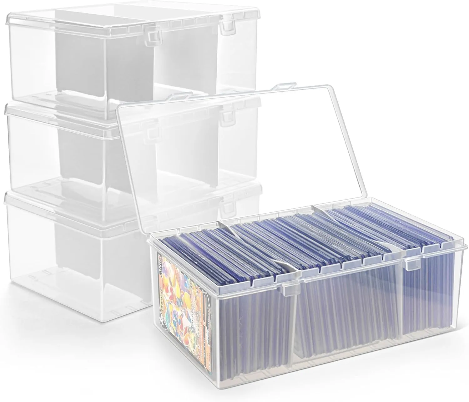 Top Loader Storage Box, 100 Count Plastic Trading Card Storage Box with Dividers, Baseball Card Storage Box, Sports Cards Holder Organizer - 4 PACK