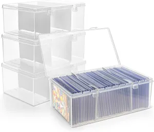 Top Loader Storage Box, 100 Count Plastic Trading Card Storage Box with Dividers, Baseball Card Storage Box, Sports Cards Holder Organizer - 4 PACK
