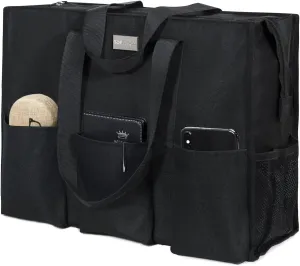 TOPDesign Utility Water Resistant Tote Bag with 13 Pockets, Top Zipper Closure & Thick Bottom Support, for Working Women