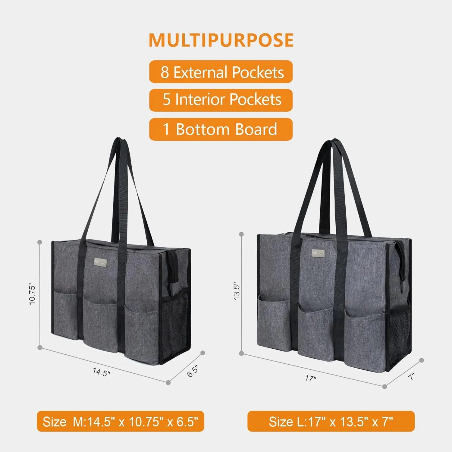 TOPDesign Utility Water Resistant Tote Bag with 13 Pockets, Top Zipper Closure & Thick Bottom Support, for Working Women