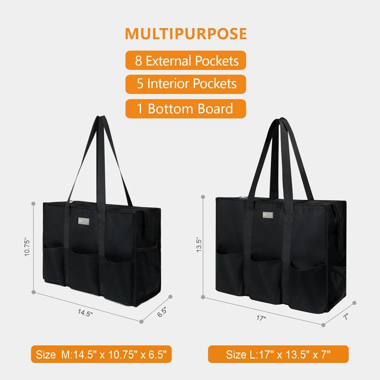 TOPDesign Utility Water Resistant Tote Bag with 13 Pockets, Top Zipper Closure & Thick Bottom Support, for Working Women
