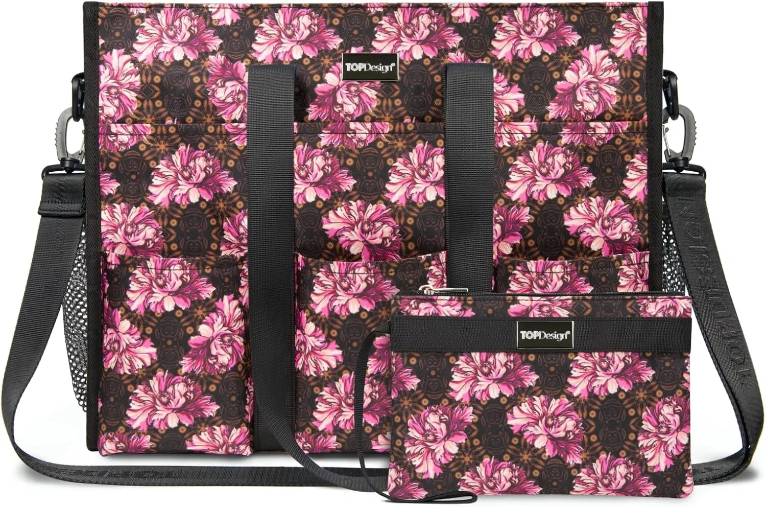 TOPDesign Utility Water Resistant Tote Bag with 22 Pockets, Top Zipper Closure & Thick Bottom Support, for Working Women
