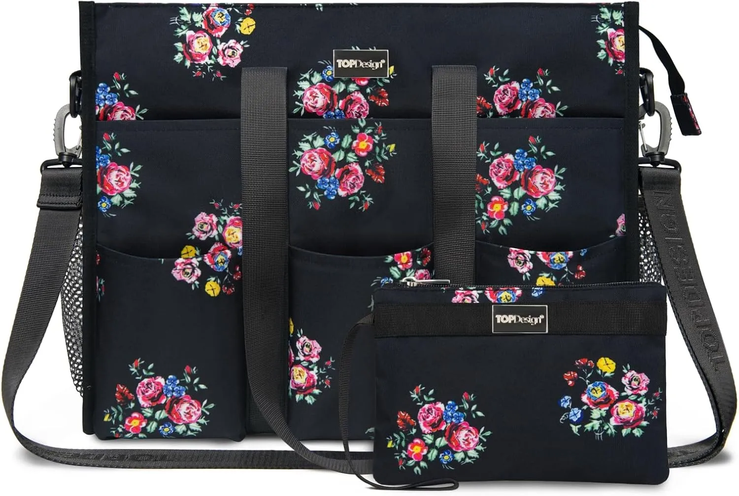 TOPDesign Utility Water Resistant Tote Bag with 22 Pockets, Top Zipper Closure & Thick Bottom Support, for Working Women