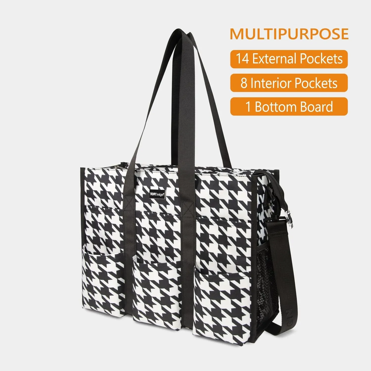 TOPDesign Utility Water Resistant Tote Bag with 22 Pockets, Top Zipper Closure & Thick Bottom Support, for Working Women