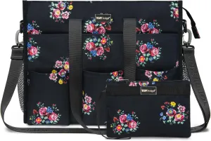 TOPDesign Utility Water Resistant Tote Bag with 22 Pockets, Top Zipper Closure & Thick Bottom Support, for Working Women