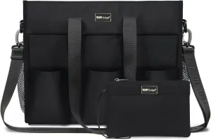 TOPDesign Utility Water Resistant Tote Bag with 22 Pockets, Top Zipper Closure & Thick Bottom Support, for Working Women