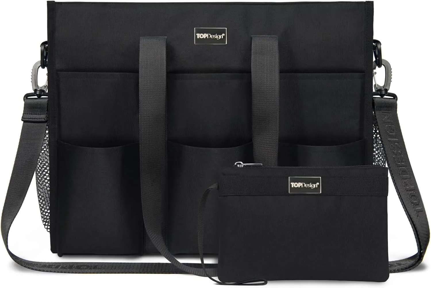 TOPDesign Utility Water Resistant Tote Bag with 22 Pockets, Top Zipper Closure & Thick Bottom Support, for Working Women