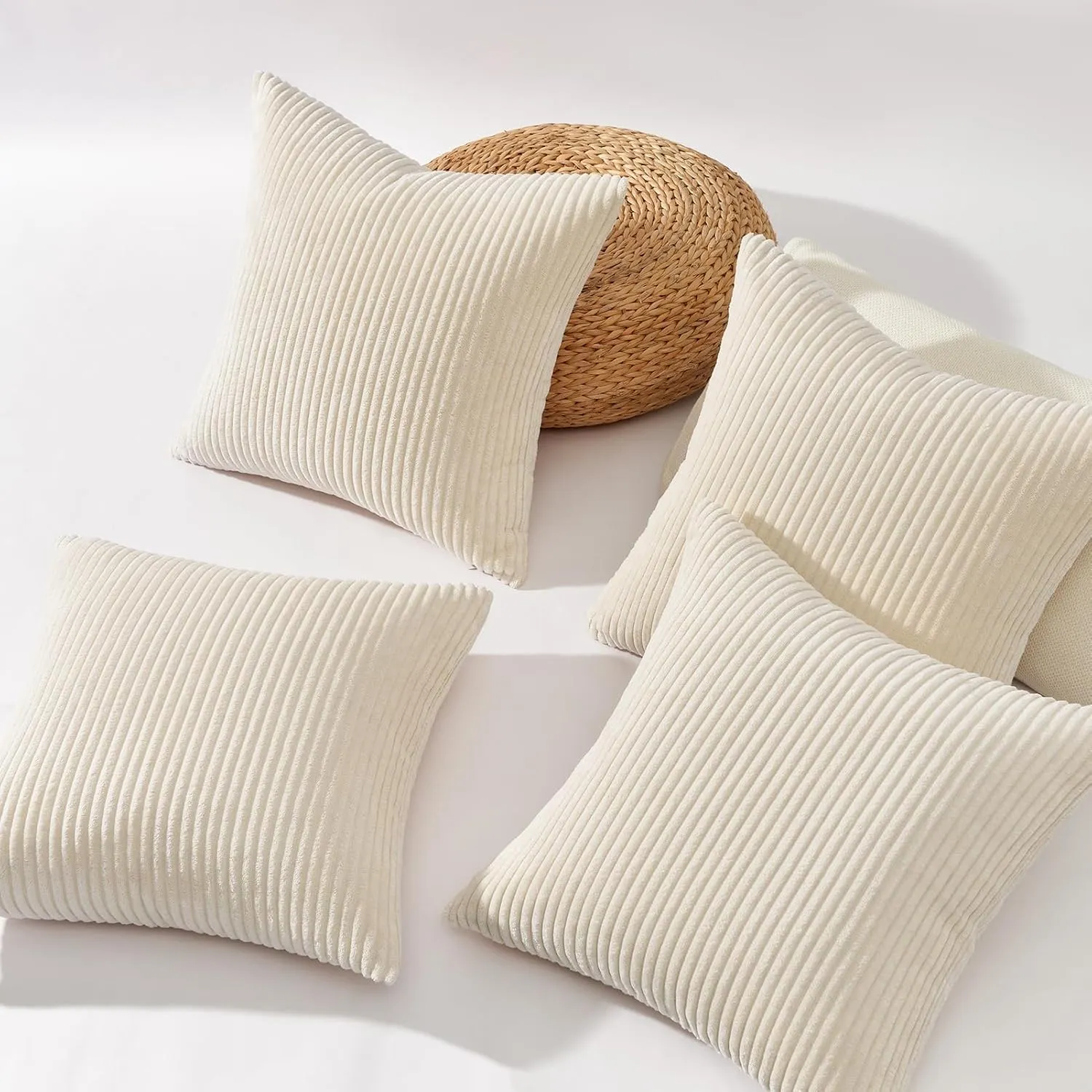 Topfinel Decorative Beige Cream Throw Pillow Covers Cushion Cases, Set of 4 Soft Velvet Modern Double-Sided Designs, Mix and Match for Home Decor, Pillow Inserts Not Included (18x18 inch)