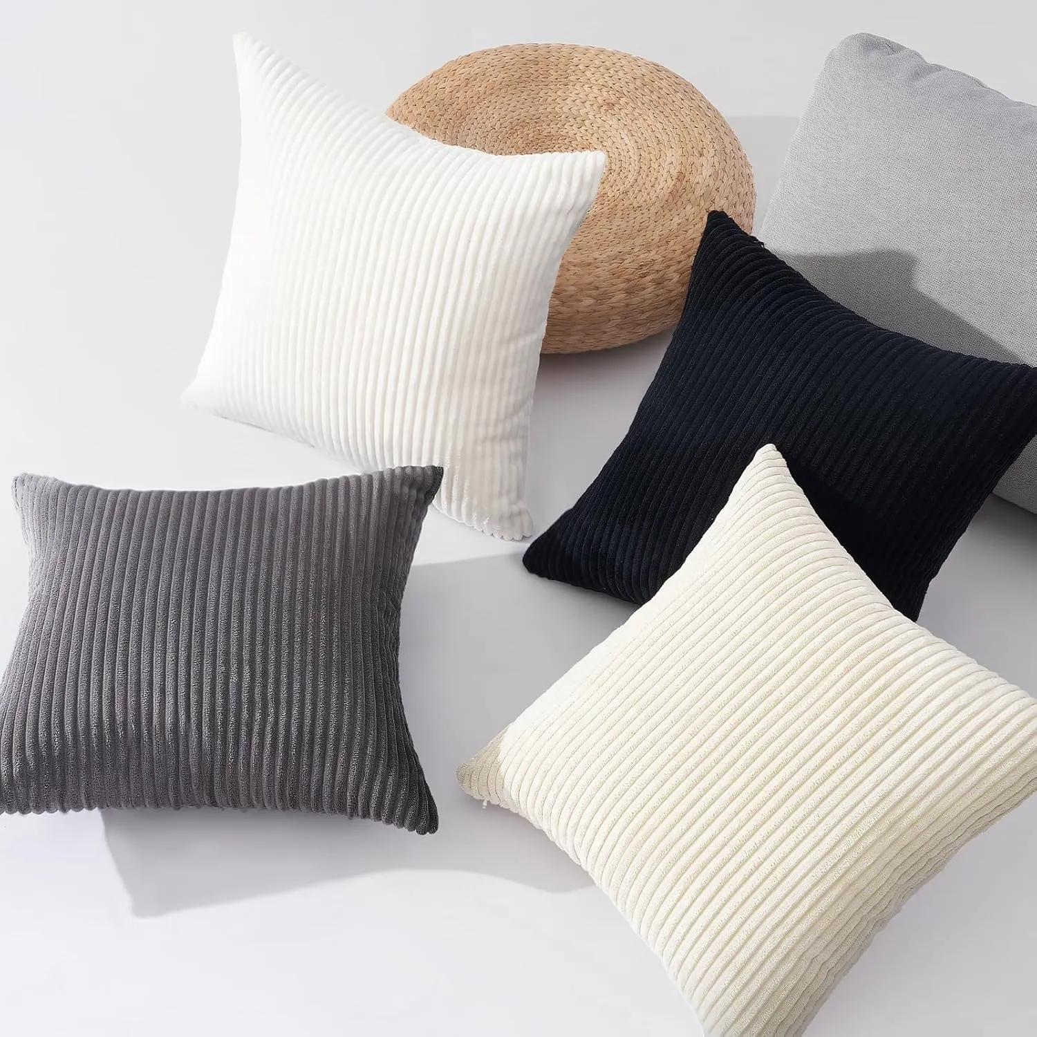 Topfinel Decorative Throw Pillow Covers Cushion Cases,Set of 4 Soft Velvet Modern Double-Sided Designs,Mix and Match for Boho Farmhouse Fall Home Decor(18x18 inch, White/Black)