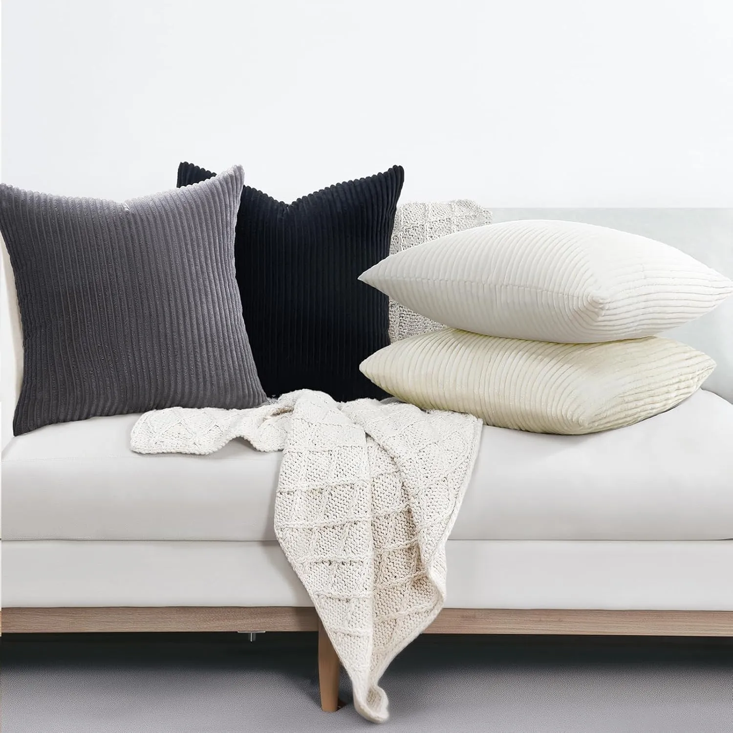 Topfinel Decorative Throw Pillow Covers Cushion Cases,Set of 4 Soft Velvet Modern Double-Sided Designs,Mix and Match for Boho Farmhouse Fall Home Decor(18x18 inch, White/Black)