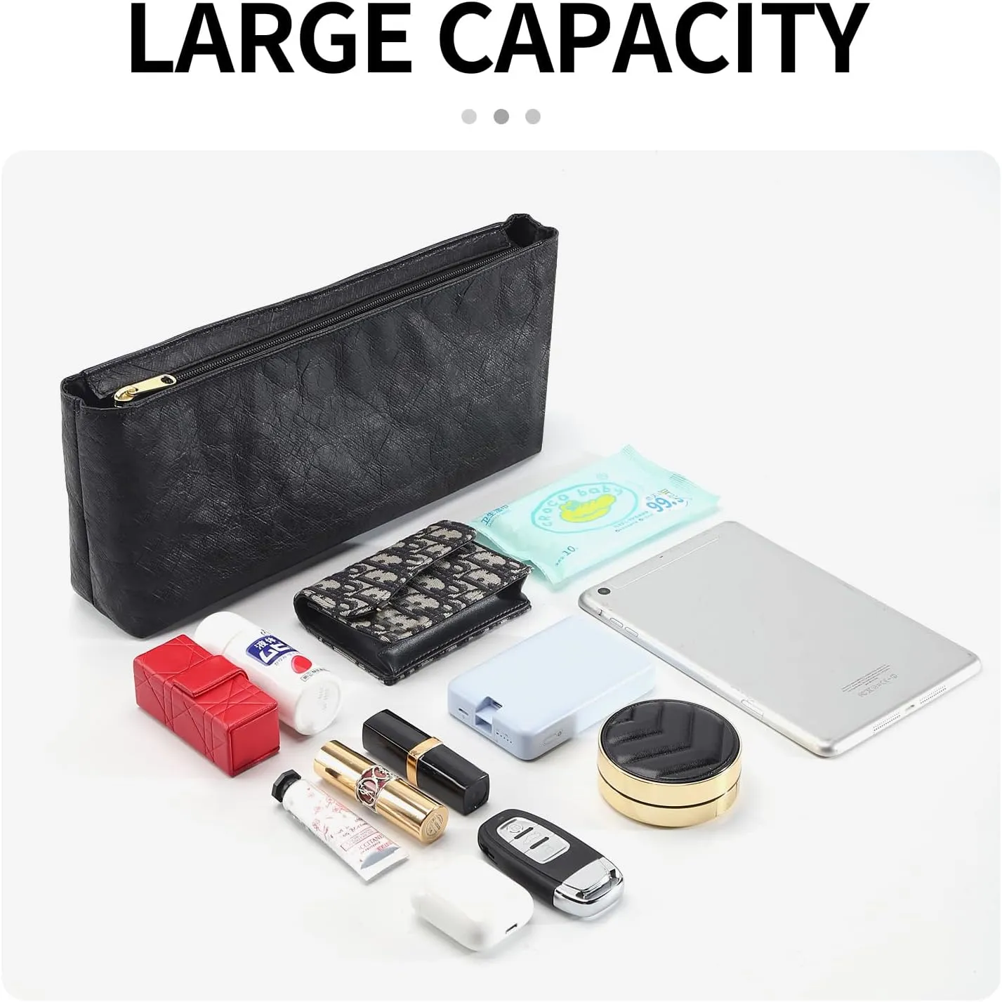 Tote Bag Organizer Insert Compatible with 22 bag Medium Handbag, Dupont Paper Inner Purse Organizer Insert Makeup Liner Bag Shaper (Black, M)