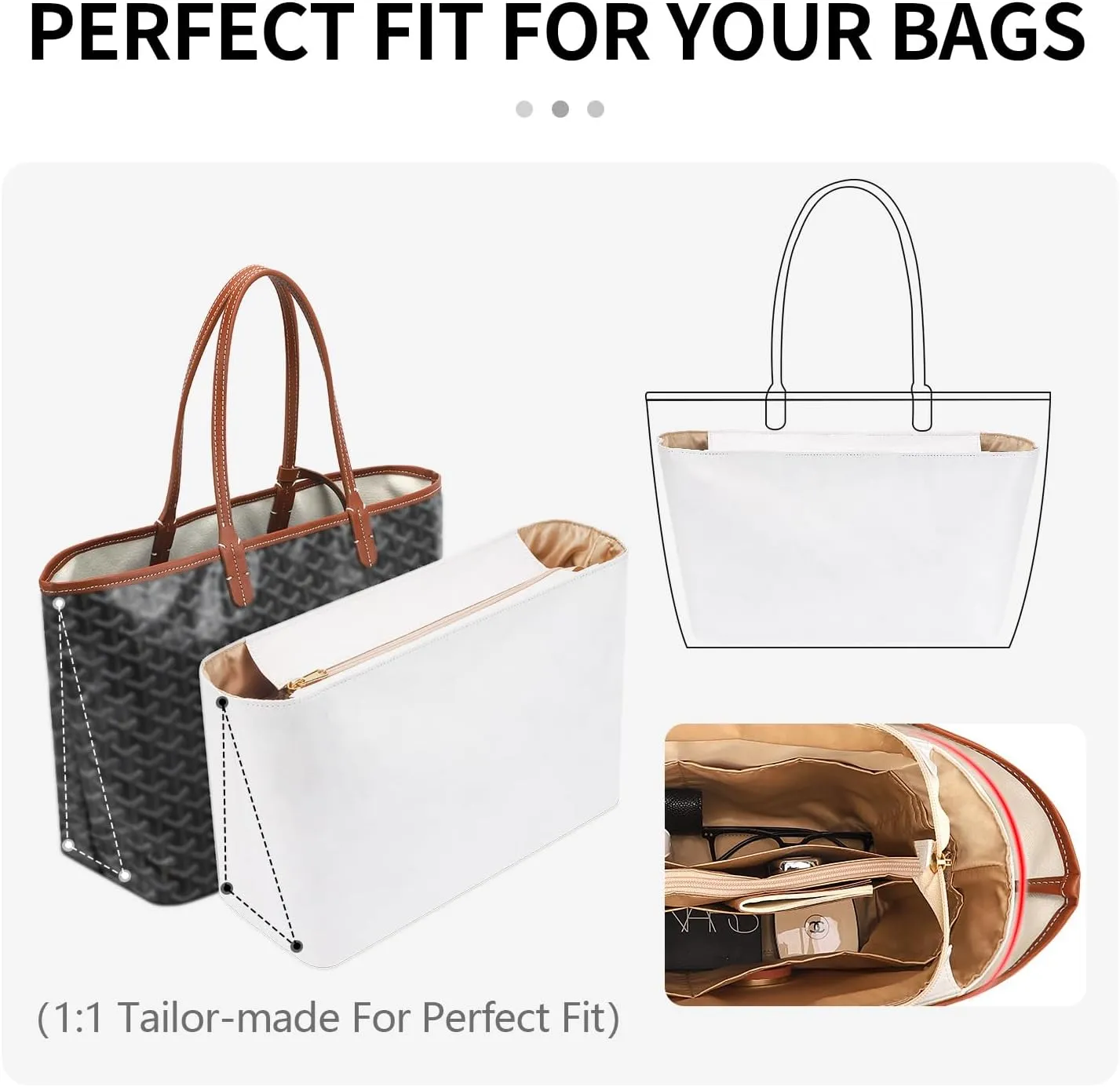 Tote Bag Organizer Insert Compatible with Geya Sain Louis GM Bag, Dupont Paper Purse Inner, Makeup Liner HandBag Shaper (White, GM)