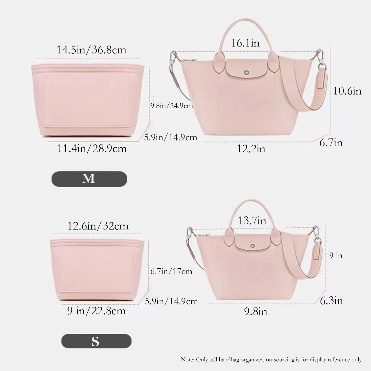 Tote organizer, Longchamp organizer insert for Longchamp Le Pliage Neo crossbody bag (M(14.5x5.9x9.8), Grey)