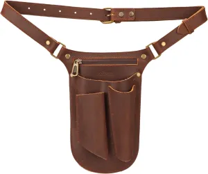 Tourbon Leather Gardening Belt Florist Tool Bag Gardener Holster Waist Pouch Electrician Carpenter Organizer Kit with 4 Pockets Up to 44"", Brown