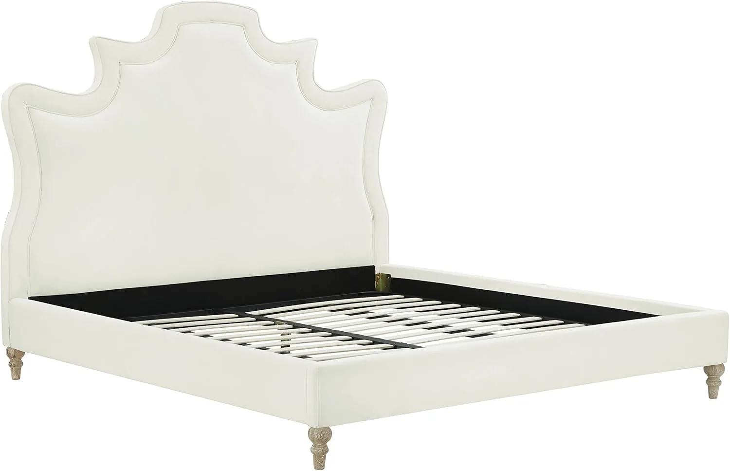 TOV Furniture The Serenity Collection Modern Handcrafted Velvet Fabric Upholstered Solid Kiln Dried Wood King Bed, King Size, Cream