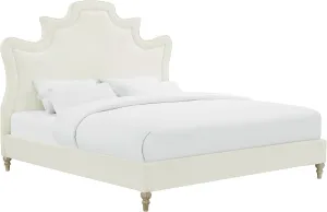TOV Furniture The Serenity Collection Modern Handcrafted Velvet Fabric Upholstered Solid Kiln Dried Wood King Bed, King Size, Cream
