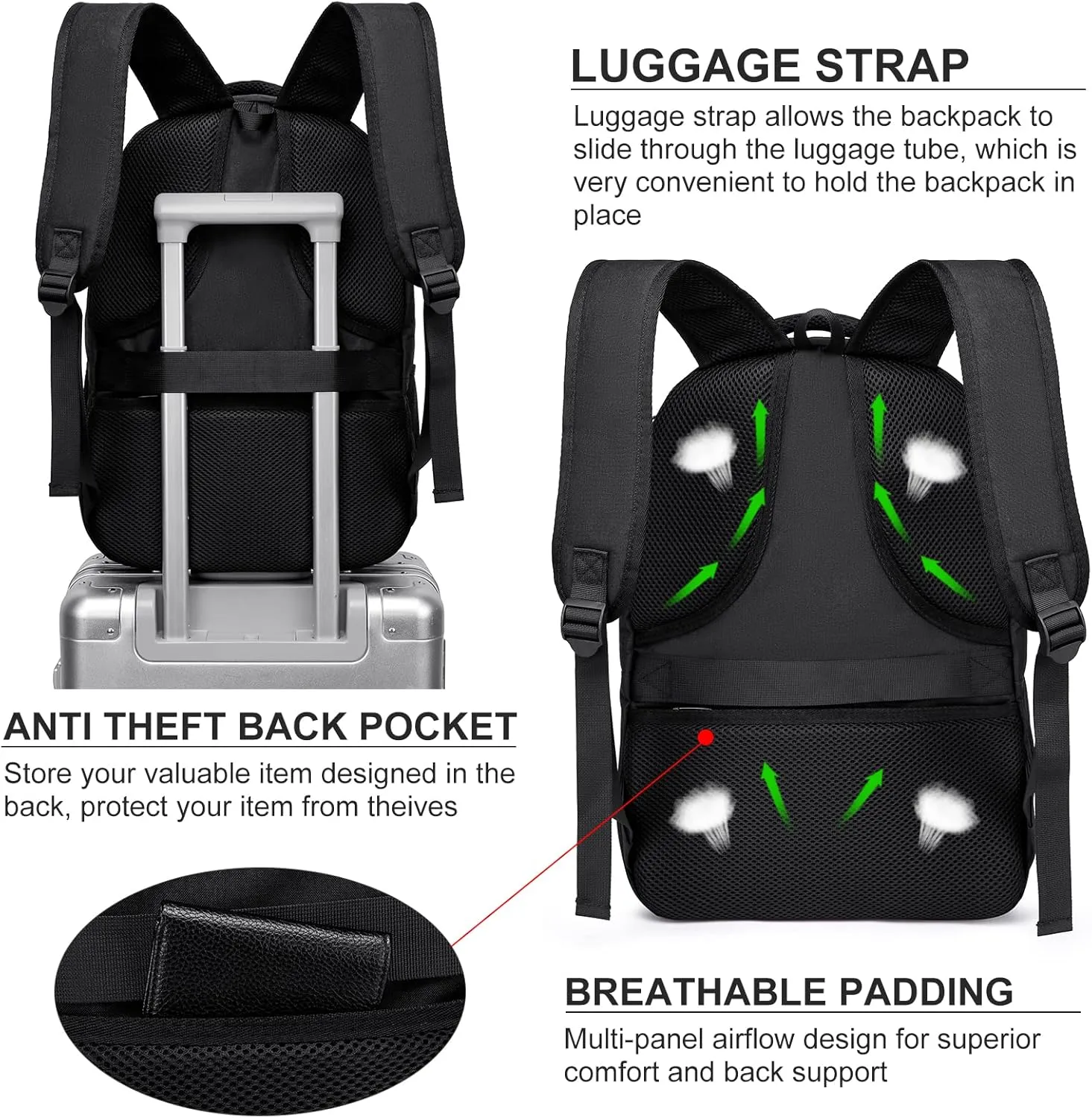 Travel Laptop Backpack, 17.3 Inch Large Backpack for School, Business Laptop Backpack with USB Charging Port, Anti Theft Water Resistant College Computer Bag Daypack for Men Women, Black