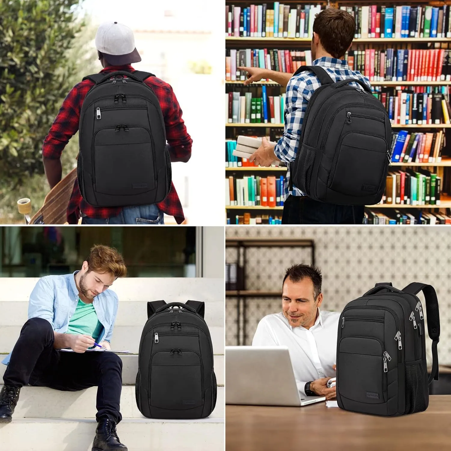 Travel Laptop Backpack, 17.3 Inch Large Backpack for School, Business Laptop Backpack with USB Charging Port, Anti Theft Water Resistant College Computer Bag Daypack for Men Women, Black