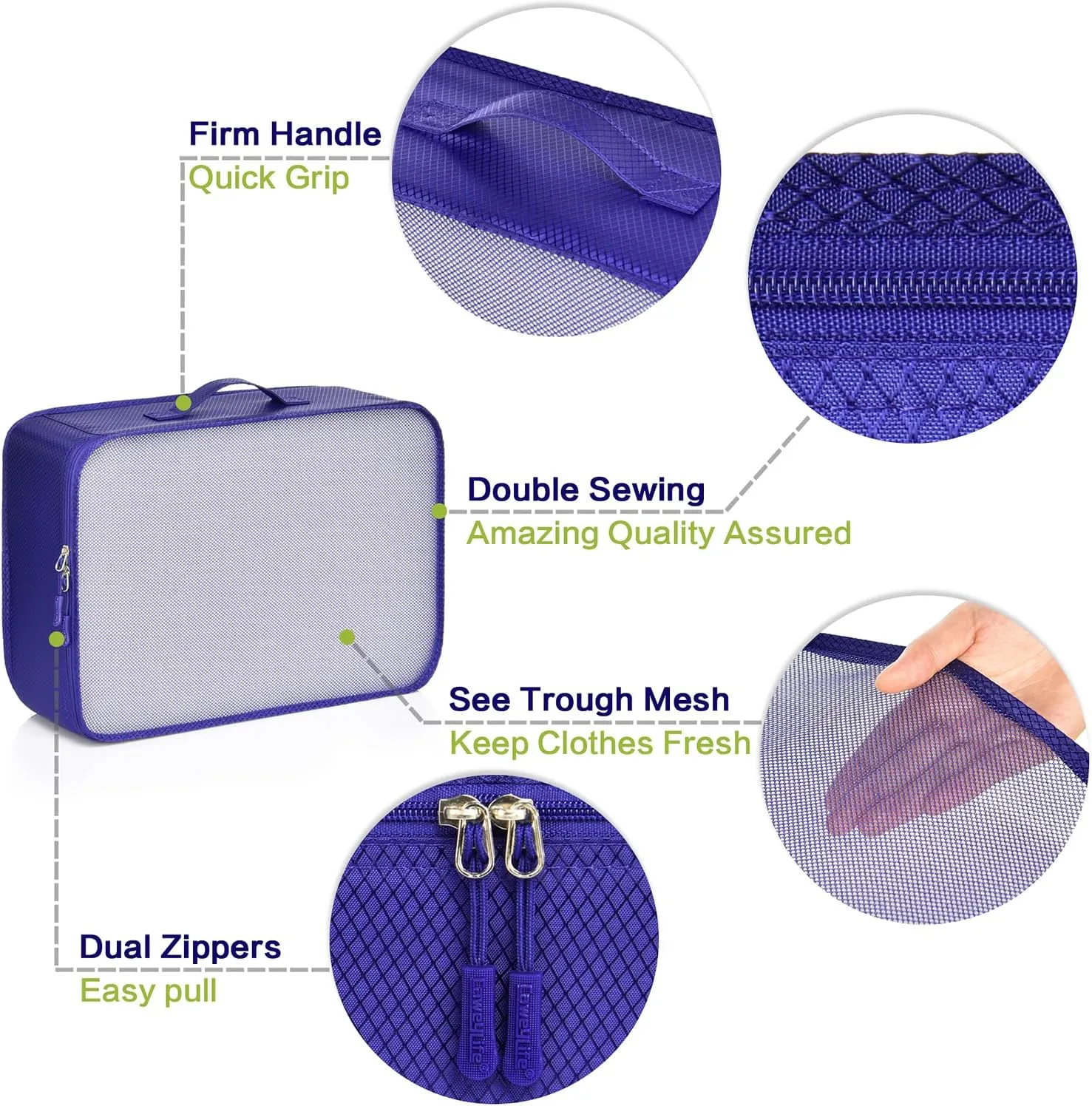 Travel Packing Cubes for Suitcases 5/10 Pcs Set, Carry On Suitcase Organizer Bags Set Luggage Travel Cube, Deep Large Design (10 Pcs Night Blue, 10 Pcs Set)
