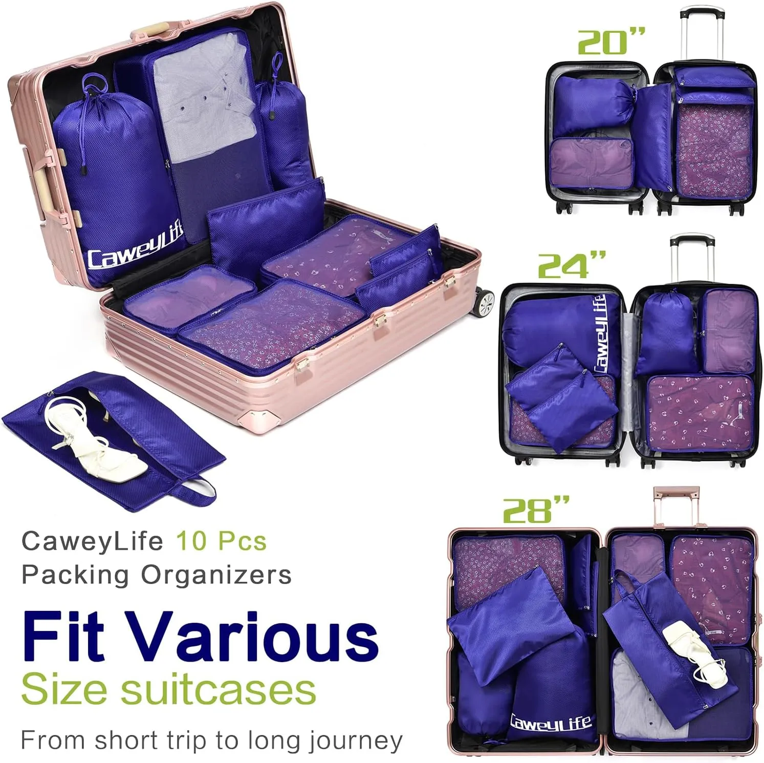 Travel Packing Cubes for Suitcases 5/10 Pcs Set, Carry On Suitcase Organizer Bags Set Luggage Travel Cube, Deep Large Design (10 Pcs Night Blue, 10 Pcs Set)
