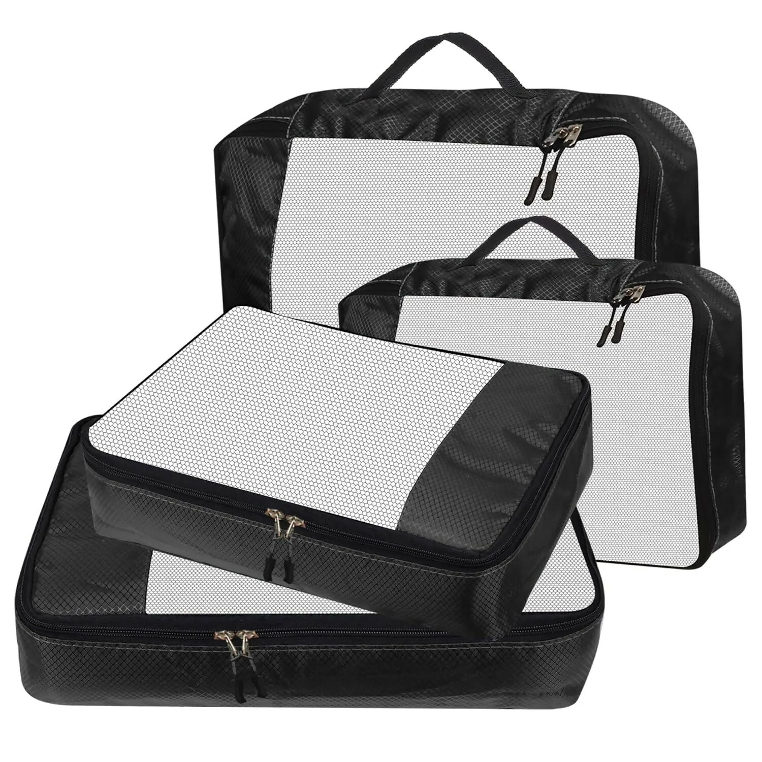 Travel Packing Cubes Polyester Organizer Bags (Pack of 4,Black)