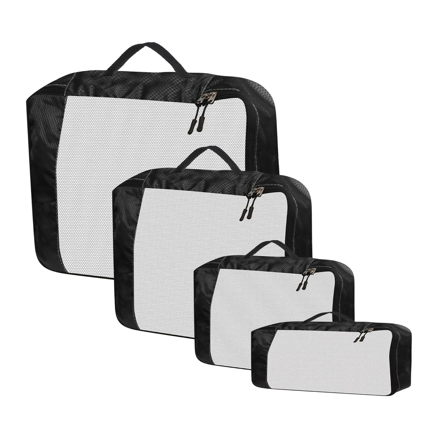 Travel Packing Cubes Polyester Organizer Bags (Pack of 4,Black)