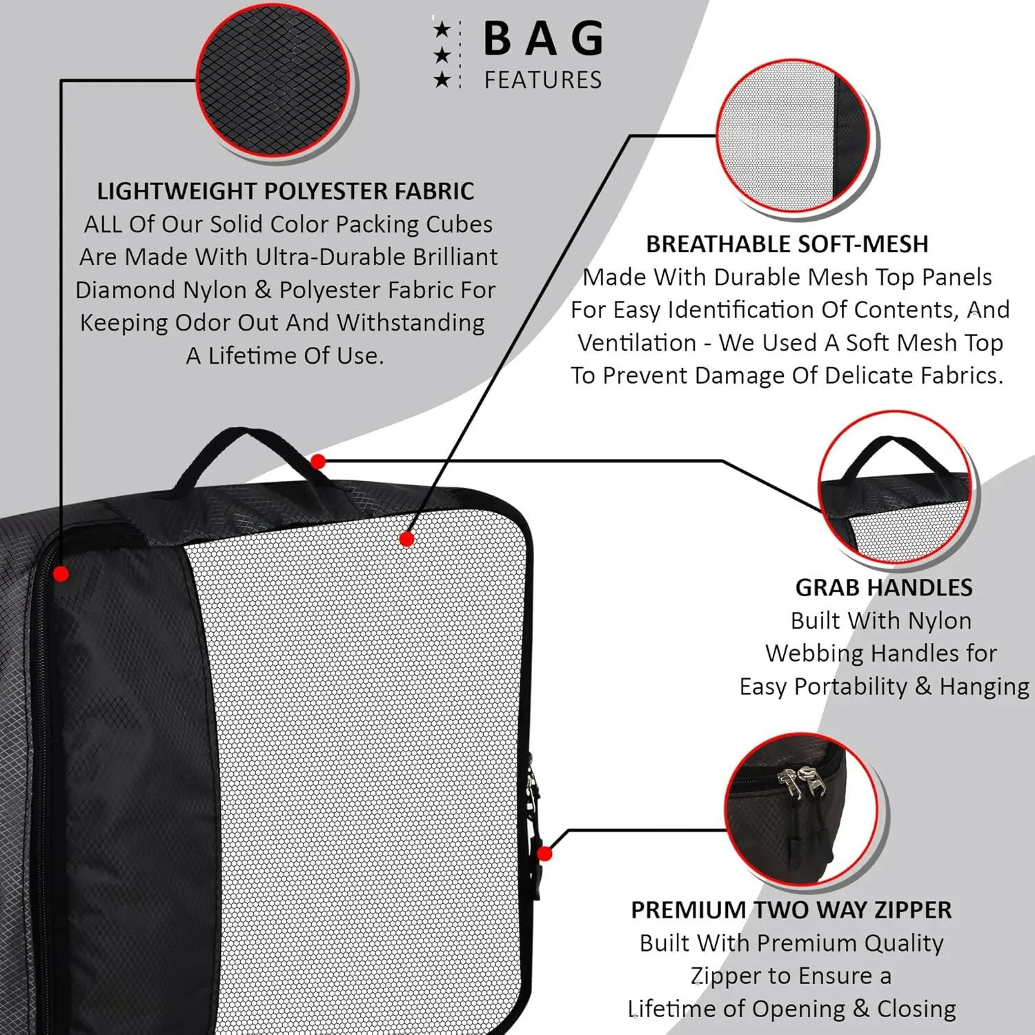 Travel Packing Cubes Polyester Organizer Bags (Pack of 4,Black)