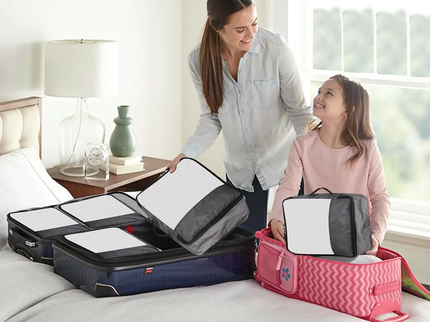 Travel Packing Cubes Polyester Organizer Bags (Pack of 4,Red)
