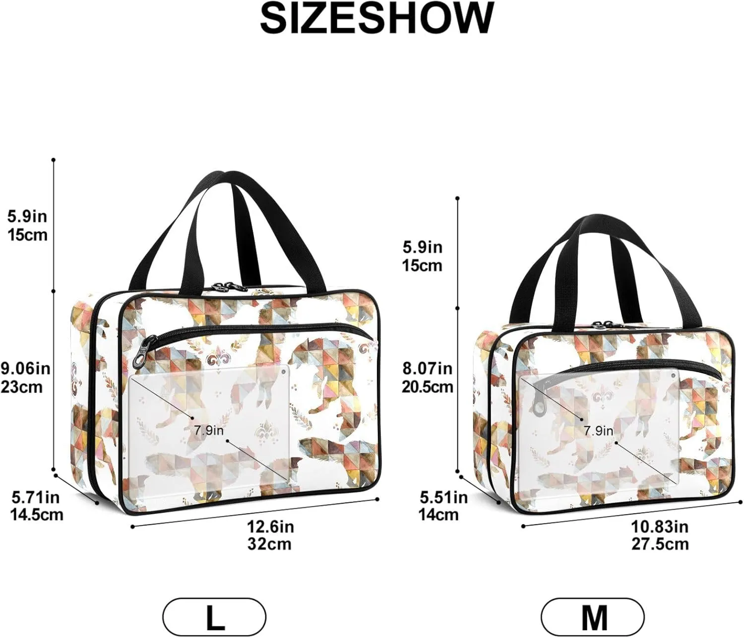 Travel Toiletry Bag for Woman/Men,Argyle Wolf Wildlife Animal Hanging Organizer Bag with Pockets Portable Folding Travel Case Bags for Makeup Cosmetic Toiletries Storage Traveling-M