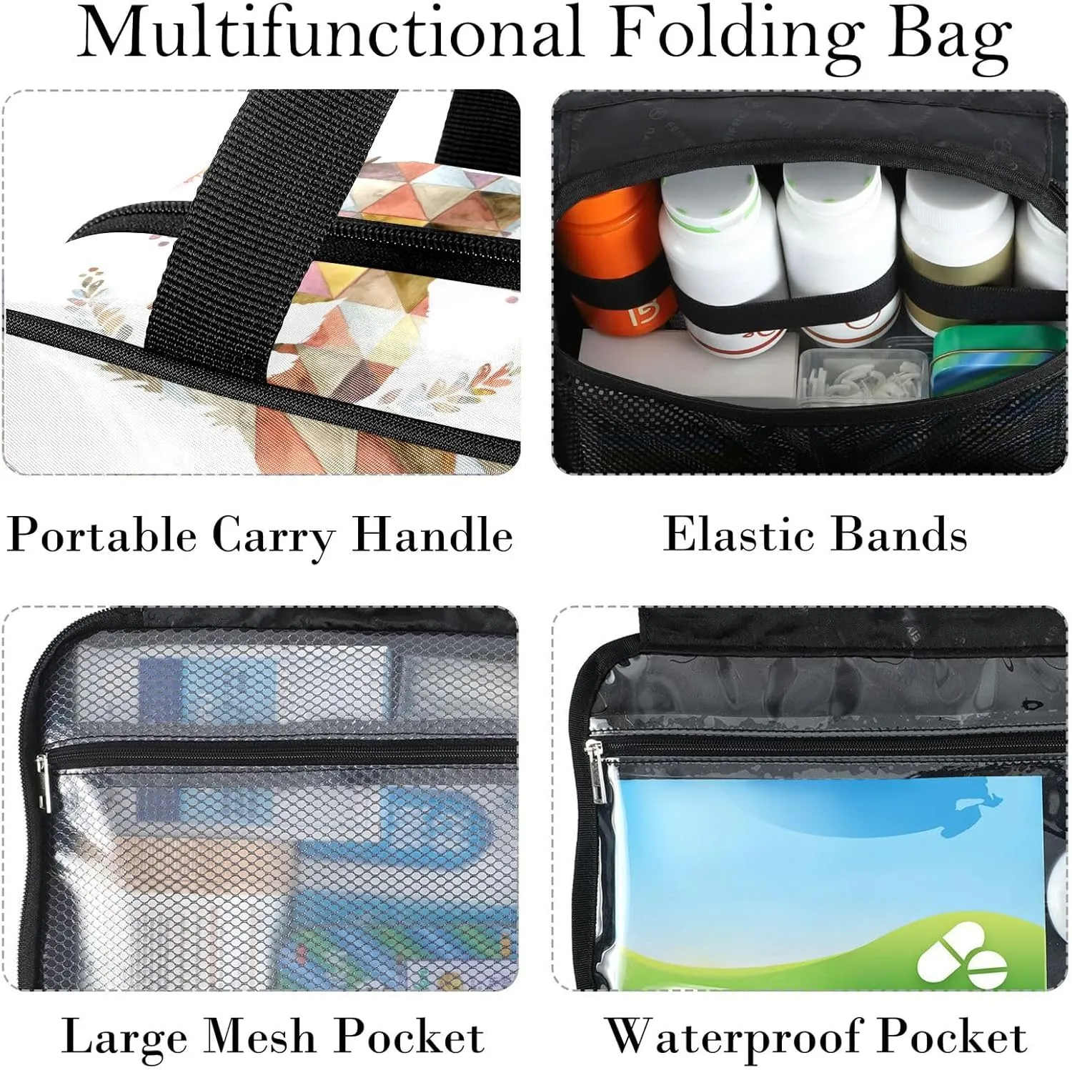 Travel Toiletry Bag for Woman/Men,Argyle Wolf Wildlife Animal Hanging Organizer Bag with Pockets Portable Folding Travel Case Bags for Makeup Cosmetic Toiletries Storage Traveling-M