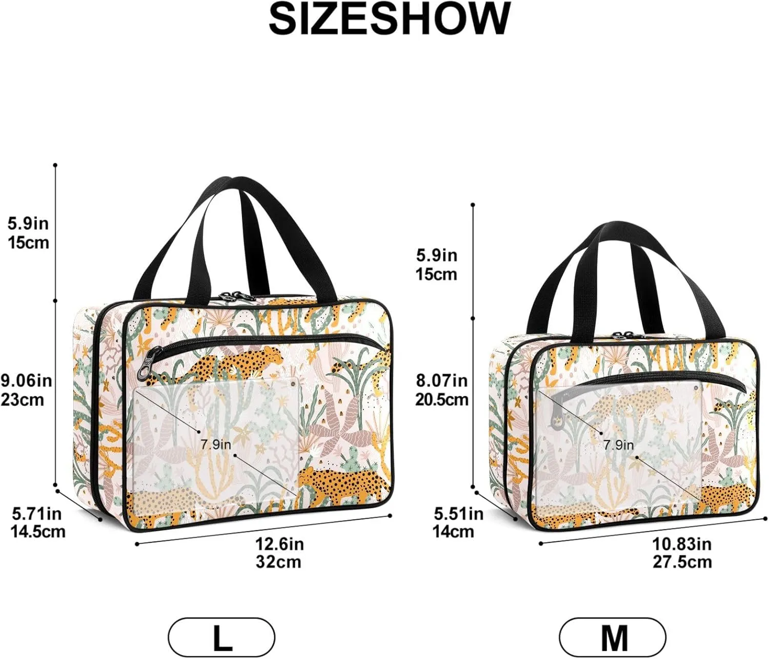 Travel Toiletry Bag for Woman/Men,Cactus Leopard Wild Animal Cheetah Hanging Organizer Bag with Pockets Portable Folding Travel Case Bags for Makeup Cosmetic Toiletries Storage Traveling-M