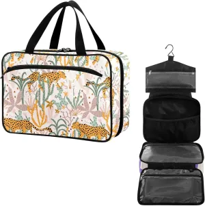 Travel Toiletry Bag for Woman/Men,Cactus Leopard Wild Animal Cheetah Hanging Organizer Bag with Pockets Portable Folding Travel Case Bags for Makeup Cosmetic Toiletries Storage Traveling-M