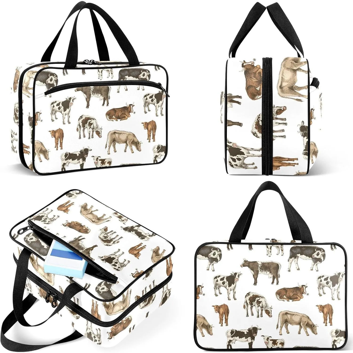 Travel Toiletry Bag for Woman/Men,Dairy Cow Farm Cattle Black White Farmhouse Hanging Organizer Bag with Pockets Portable Folding Travel Case Bags for Makeup Cosmetic Toiletries Storage Traveling-M