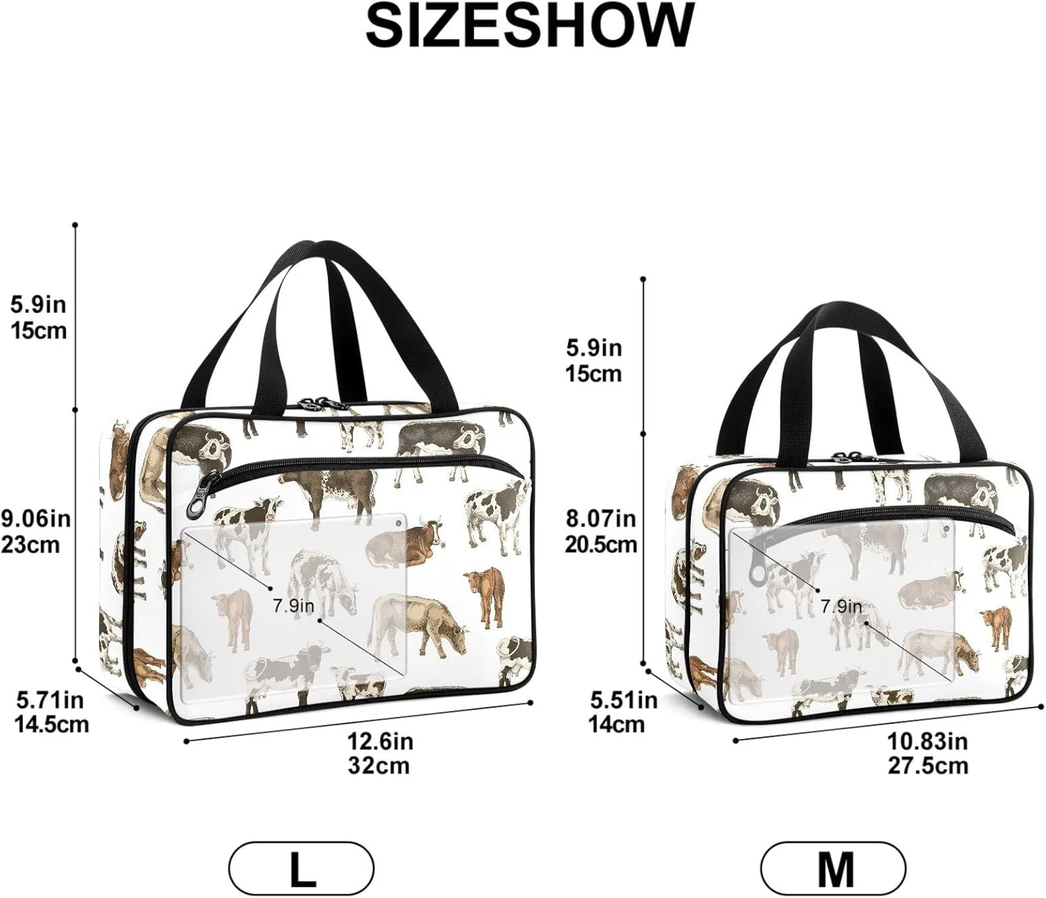 Travel Toiletry Bag for Woman/Men,Dairy Cow Farm Cattle Black White Farmhouse Hanging Organizer Bag with Pockets Portable Folding Travel Case Bags for Makeup Cosmetic Toiletries Storage Traveling-M