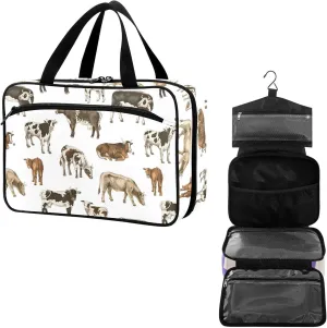 Travel Toiletry Bag for Woman/Men,Dairy Cow Farm Cattle Black White Farmhouse Hanging Organizer Bag with Pockets Portable Folding Travel Case Bags for Makeup Cosmetic Toiletries Storage Traveling-M