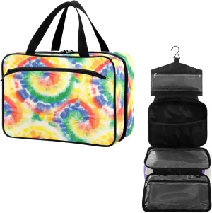Travel Toiletry Bag for Woman/Men,Rainbow Swirl Colorful Tie Dye Hanging Organizer Bag with Pockets Portable Folding Travel Case Bags for Makeup Cosmetic Toiletries Storage Traveling-L