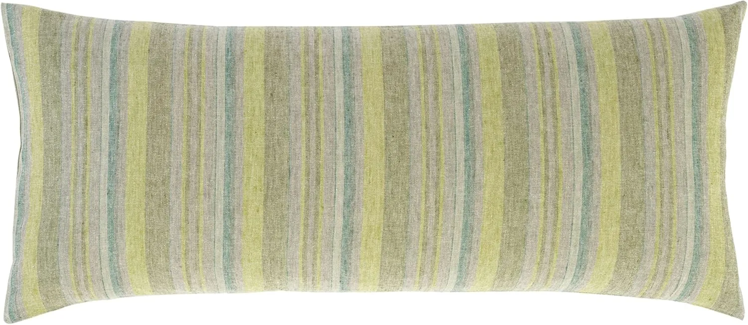 Treetop Linen Stripe Decorative Pillow Cover, 35" X 15", Green