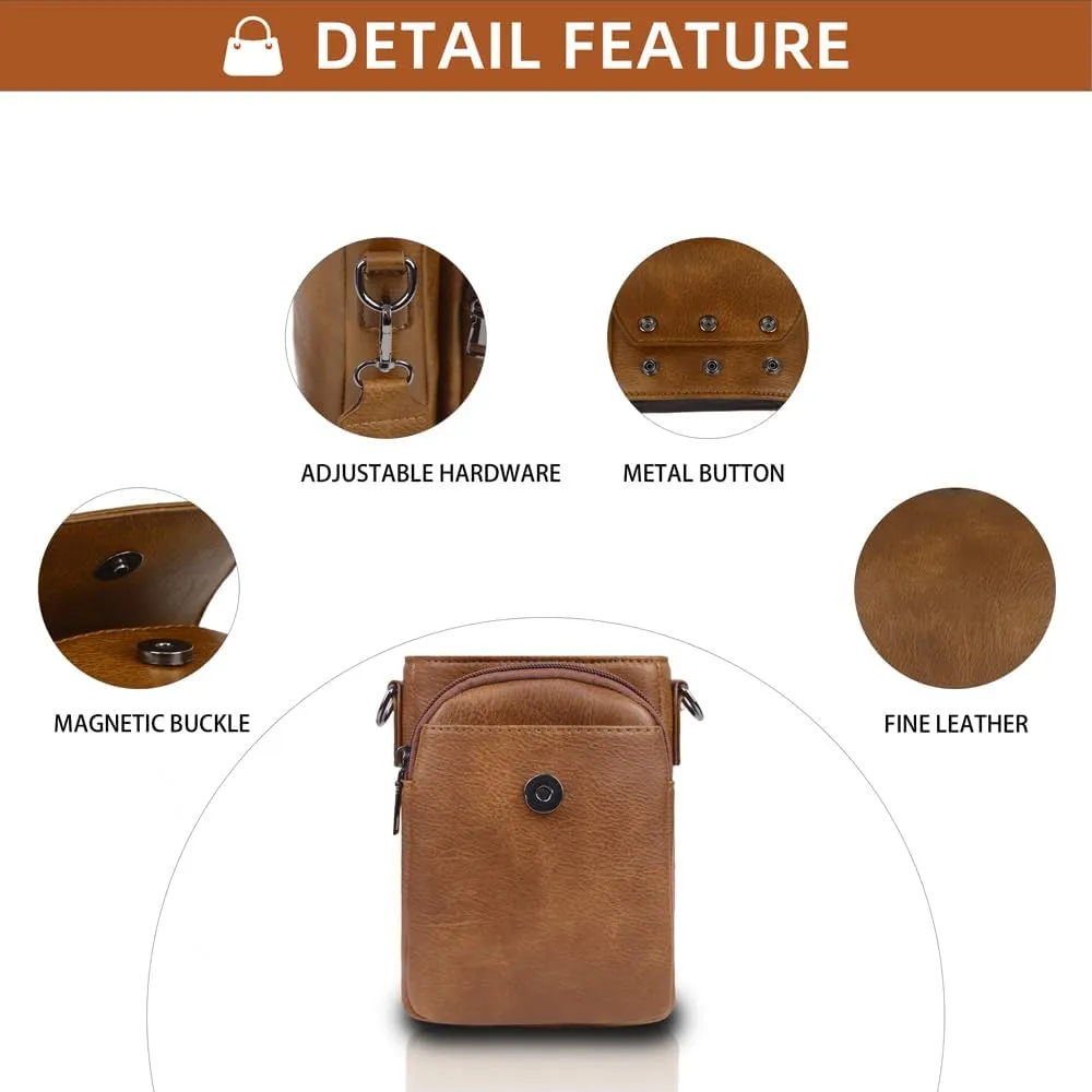 Trendy Small Crossbody Bag for Women Leather Cell Phone Purse with Triple Compartments & Card Slots, Lightweight Shoulder Bag