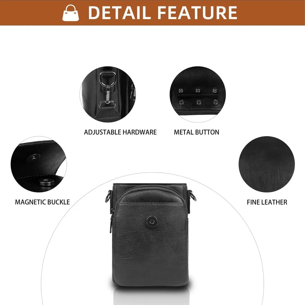 Trendy Small Crossbody Bag for Women Leather Cell Phone Purse with Triple Compartments & Card Slots, Lightweight Shoulder Bag
