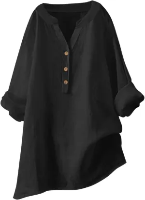 Trendy Tops for Women 2025 Summer Cotton Linen Shirts Trendy Long Sleeve Work Gauze Tops Boho Beach Henley T-Shirts