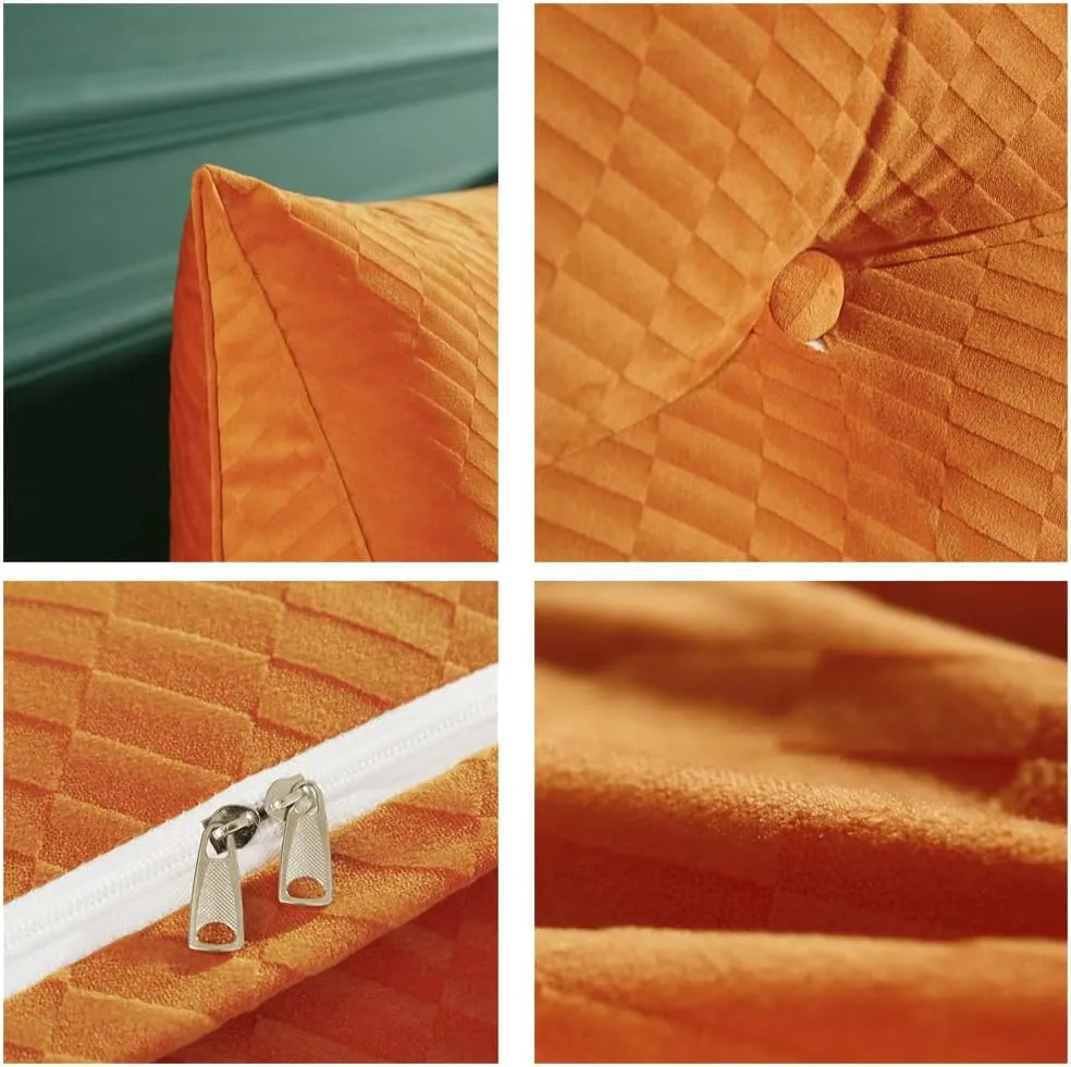 Triangular Headboard Pillow with Side Pockets, Solid Color Velvet Cushion Reading Pillow, Large Bolster Positioning Support Wedge Pillow for Daybed Bed with Removable Cover,Orange,Twin/100cm